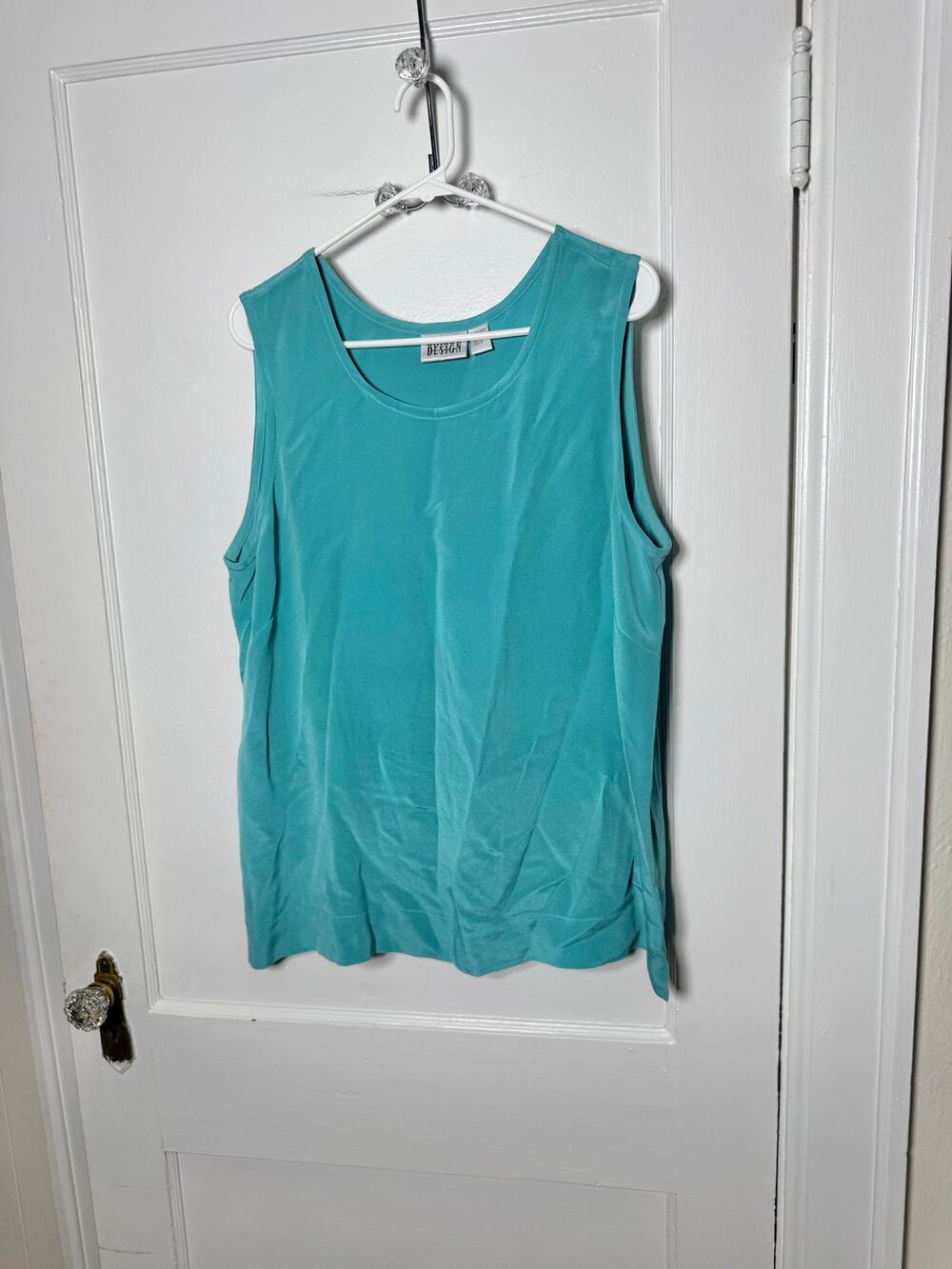Chico’s Design Silk Tank Top Size XL / 3 Turquoise Aqua Sleeveless Quiet Luxury